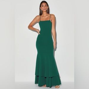 Lulus Tier and There Hunter Green Tiered Trumpet Hem Maxi Dress